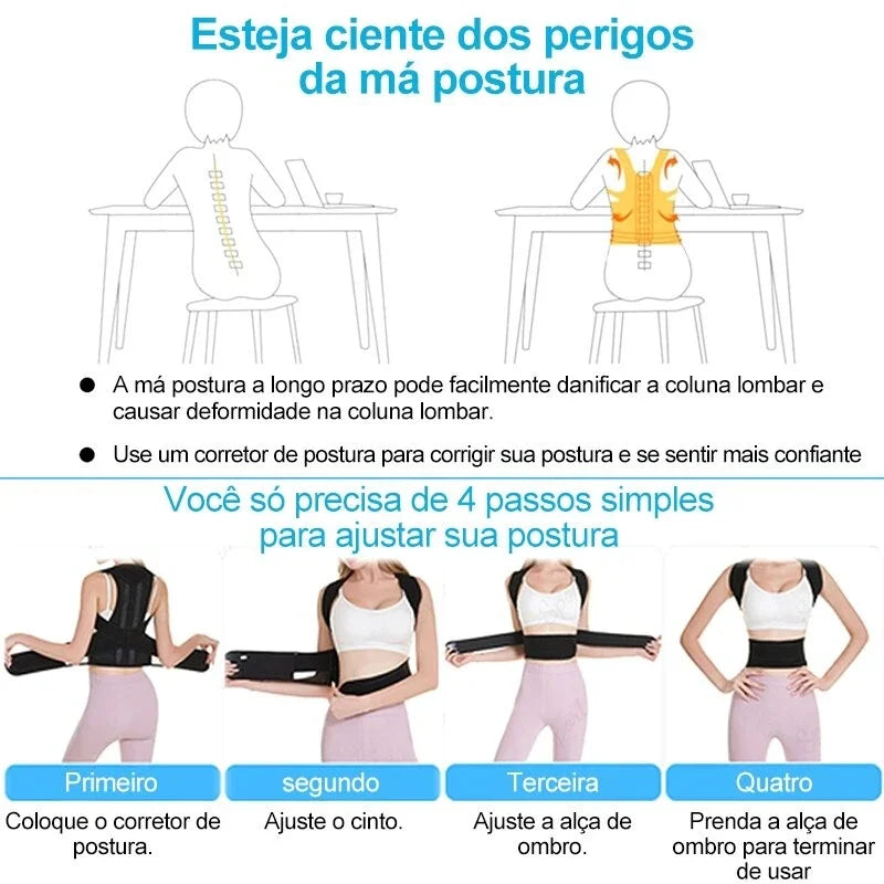 Coluna lombar reforçada Postura Corrector Vest, alça de apoio ajustável para trás, ombro Espinha Brace, pescoço Maca Trainer